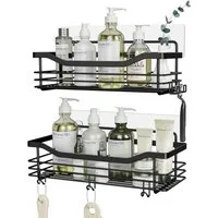OSTWOLKE Duschregal ohne Bohren Edelstahl Duschablage mit 5 Haken 2 Stück, Duschkörbe für Bad Küche Toilette