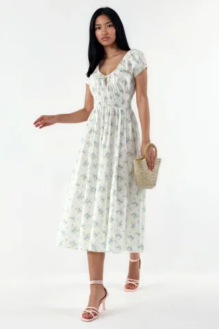Blumiges Baumwoll-Popeline-Midi-Kleid