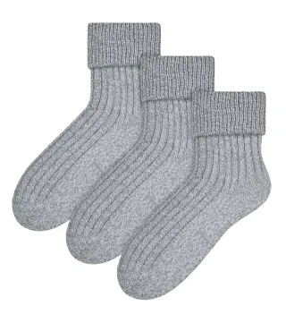 3 Paar Woll-Bettsocken für Damen | Steven | Luxuriöse warme Lounge-Schlafsocken in Hellgrau
