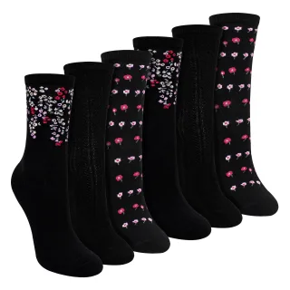6 Paar Damen Socken mit floralem Muster - Weiche Baumwoll-Socken für jeden Tag