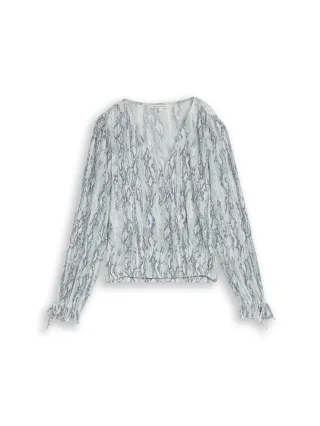 Denim Tom Tailor - Crinkle Wickelbluse mit Schlangenprint - Gr. - S