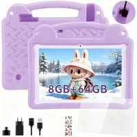 LETGOSPT Kinder Tablet mit Hülle, Android 15 Octa Core 64GB Expand 1TB HD IPS Tablet (10.1", 64 GB, Quad Core, 2.4G+5G, WiFi, WiFi 6 BT 5.0, Google Kids Space, Gemini AI, mit Stylus Tasche Sticker)
