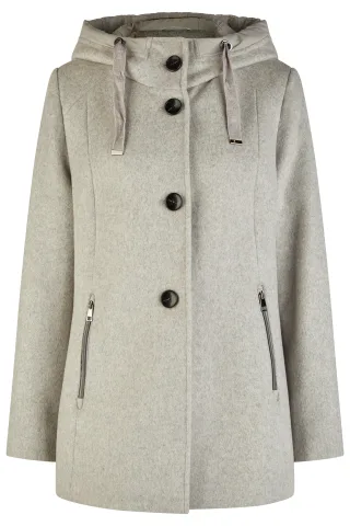 Barbara Lebek - Wolljacke mit Kapuze stone - Gr. - 48