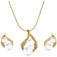 KARMA Schmuckset Schmuckset Damen, Kunstperlen & Kristalle (Damenschmuck Geschenk), Kette Ohrstecker Goldfarben