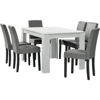 en.casa Essgruppe, (7-tlg., Esstisch mit 6 Stühlen), »Forssa« 140x90cm Küchentisch mit 6x Polsterstühlen