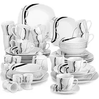MALACASA Geschirr-Set Geschirrset FIONA für 6/4, Grauweiß Porzellan Kombiservice (50-tlg), 6 Personen, Porzellan