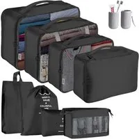TUWENA Kofferorganizer Koffer Organizer Set 9-teilig, Reise Kleidertaschen mit Waschbecher, Verpackungswürfel mit Kosmetiktasche, Schuhbeutel, Cubes, Reisezubehör