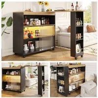 STILVORA Bartisch mit LED-Licht,Kücheninsel Küchenschrank mit Tischplatte ausziehbar (Ausziehbarer Stehtisch,Bistrotisch mit Stauraum, 2-St., Ausziehbare Länge: 138-204 cm), mit LED, drei Ebenen von Ablagefächern
