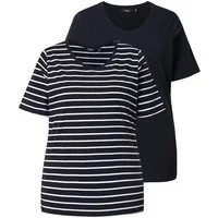 Ulla Popken T-Shirt T-Shirts 2er-Pack uni/Streifen V-Ausschnitt
