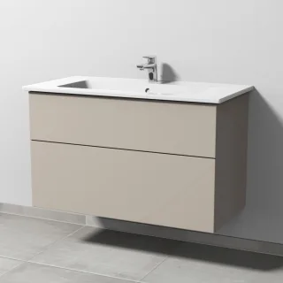 Sanipa 3way Keramik-Set Venticello Keramik-Waschtisch und Unterbau mit 2 Auszügen, Kaschmir-Matt SP3241U
