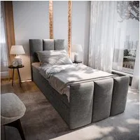 Masseno Boxbett LAGO 100x200 cm mit Bonell Matratze und Topper, Einzelbett, Jugendbett, Polsterbett mit Kopfteil, Boxspringbett
