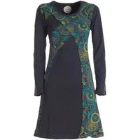 Vishes Jerseykleid Damen Mandala Kleid Blumenkleid Langarm Rundhals Baumwollkleid Hippie, Ethno, Elfen Style