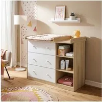 en.casa Wickelkommode, »Beldinupp« mit abnehmbarer Wickelauflage 93x110x55 cm Eiche/Weiß