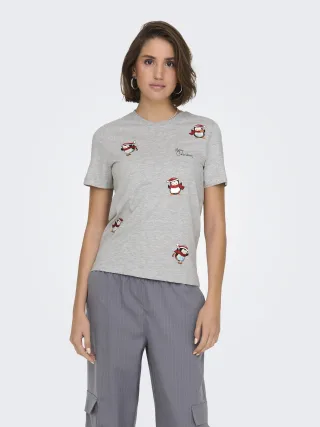 ONLY - ONLKITA REG S/S TOP BOX XMAS JRS Light Grey Melange - Gr. - S