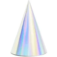 partydeco Papierdekoration, Partyhüte Hologramm 16cm silber irisierend 6er Set