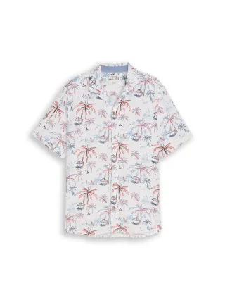 Tom Tailor - Regular Fit Resort Hemd mit Leinenanteil white colorful palm design - Gr. - XXL