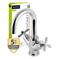 aquaSu Waschtischarmatur Sydney Zweigriffmischer, Vintage, Wasserspar-Mischdüse, Chrom