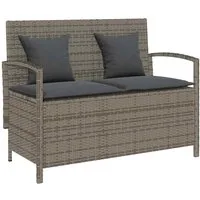vidaXL Gartenbank Gartenbank mit Stauraum und Kissen Grau Poly Rattan (1-St)