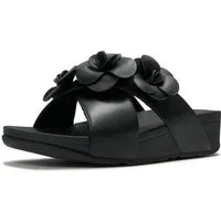 Fitflop LULU FLOWER CROSS SLIDES Pantolette Keilabsatz, Sommerschuh, Schlupfschuh mit dekorativen Blüten