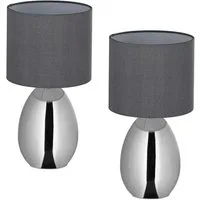 relaxdays Nachttischlampe 2er Set, Ein-/Ausschalter, Ohne Leuchtmittel, silber