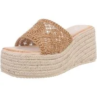 Ital-Design Wedge-Pantoletten mit Stickerei für Damen – Beige Plateausandaletten (89372602) Keilabsatz/Wedge Keilsandaletten in Hellbraun