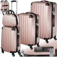 tectake Trolley Reisekoffer-Set aus robustem ABS-Kunststoff, mit TSA-Zahlenschloss, 4 Rollen, 3 Trolleys und Beauty-Case, mit Teleskopgriff, abnehmbare Rollen