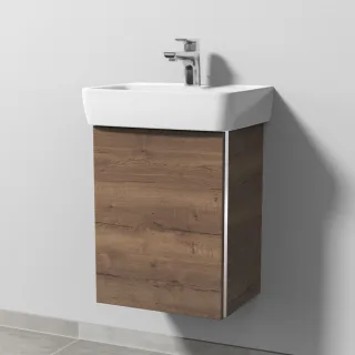 Sanipa 3way Waschtischunterbau zu Geberit Renova Plan Waschtisch mit 1 Tür, Eiche-Tabak BR87050