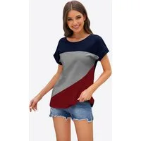 Imily Bela T-Shirt Damen Farbblocking Kurzarmtop (Packung, 1-tlg., 1per-Pack) mit Rundhalsausschnitt
