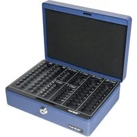 HMF Geldkassette Abschließbare Bargeldkasse mit Euro-Münzzählbrett, hochwertige Geldbox mit Schlüssel, 25 x 18 x 9 cm, blau