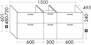 Burgbad Waschtischunterschrank System 30 Preisgruppe 4 Sana 601x1500x495 Eiche Hellgrau SHBS150F6332