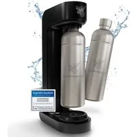 Luckymoose Wassersprudler Infinity mit 2x 1,25L spülmaschinenfesten Edelstahlflaschen, (2x Silber-tlg), Spart bis zu 25% CO2, Flaschen spülmaschinenfest & ohne Ablaufdatum