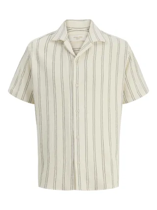 JACK&JONES - JJECOBA STRIPE RESORT SHIRT SS SN Antique White - Gr. - XXL