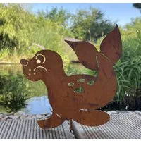 LB H&F Lilienburg Gartenstecker Gartendeko Gartendekoration Gartenfigur Dekofigur Deko (Seehund Gartenstecker Rostdeko Heuler Robbe maritim maritime Deko Teich Gartenteich Teichfigur Beetstecker Rost Deko Metall, Winter Herbstdeko Dekoration Dekostec