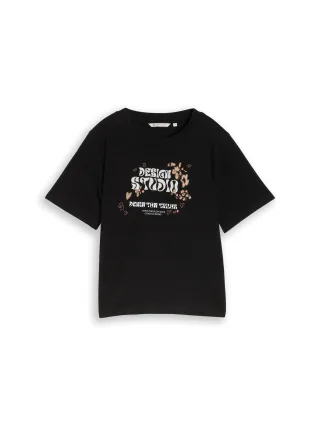 Denim Tom Tailor - Loose Fit T-Shirt mit Stickerei deep black - Gr. - M