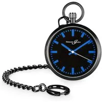 Hermann Jäckle Taschenuhr "Berlin Blau" Quarzwerk, 43 mm, Mineralglas, mit Kette & Reiseetui, – Elegante Herrenuhr im modernen Design