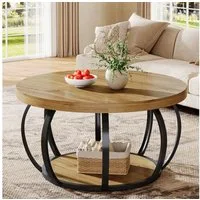 Tribesigns Couchtisch Runde Couchtisch, Industrial 2 Etagen Wohnzimmertisch mit Stauraum, Moderne hölzerne Akzent Mitte Tisch Sofa Beistelltisch für Wohnzimmer