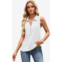 Imily Bela Tanktop Damen Sommer gerippt ärmellos V-Ausschnitt Polo-Kragen (Packung, 1-tlg., 1per-Pack) mit Reißverschluss in Unifarbe