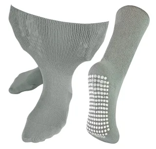 Extra breite Ödemsocken mit rutschfesten Griffen | Dr.Socks | Herren & Damen | Bambus Pantoffelsocken mit Grippern für geschwollene Beine Knöchel & Füße - Grau