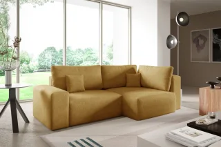 Ecksofa Schlafsofa Sofa ARONA in Stoff Centaur Honiggelb Ottomane Rechts