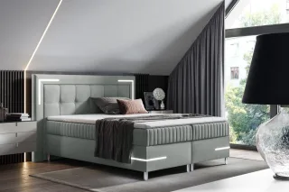 Boxspringbett Schlafzimmerbett 200x200cm AMORE Nr.1 Silbergrau inkl. LED-Bele...