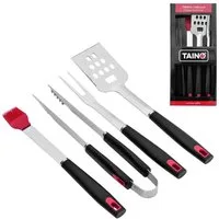 TAINO Grillbesteck-Set, (Set, 4 tlg., Grillzubehör), aus Edelstahl, robust, inkl. Silikonpinsel zum Marinieren