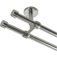 BASIT Gardinenstange Rohr Edelstahloptik 16 mm mit Deckenträgern 120 cm E16, Ø 16 mm, 2-läufig, verschraubt, Metall, D21 120 cm E16 Kappe