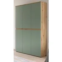 Inn.Furn Mehrzweckschrank Assino (Garderoben- und Schuhschrank in Eiche und Rauchgrün, 6-türig, 105 x 175 cm) variabel einrichtbar mit Kleiderstange und bis zu 18 Fächern