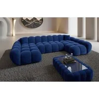 Sofa Dreams Loungesofa Maleron U Form Studio Design Couch, Stoff Wohnlandschaft, 6-Sitzer, Sofa, Samtstoff Bezug Dunkelblau