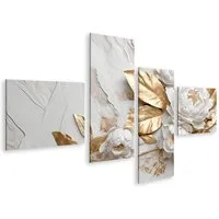 islandburner Leinwandbild Marmor Textur Weiß Gold Farben Goldene Blumen Luxuriöses Des Bilder