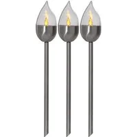 STAR TRADING LED Gartenfackel Star LED-Solar-Fackel"Olympus", Edelstahl, 3er Set, Silber