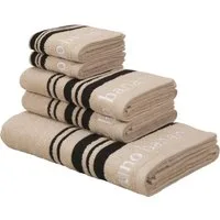 Bruno Banani Handtuch Set Daniel, 1 Duschtuch 70x140, 2 Handtücher 50x100, 2 Gästetücher 30x50, Walkfrottee (Set, 5-St), Streifen-Bordüre & Markenlogo, weich, 100% Baumwolle