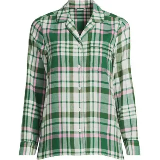 Gemustertes Pyjamahemd aus reinem Baumwoll-Flanell für Damen in Plus-Größe, Damen, size: plus, Grün, Baumwolle, by Lands' End