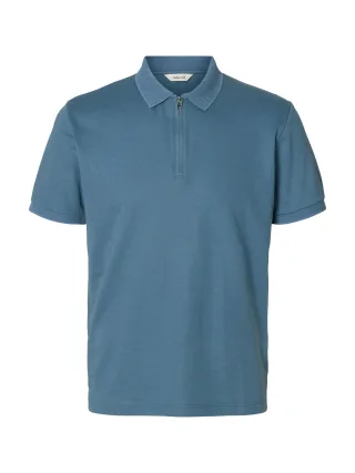 SELECTED MEN - SLMFAVE ZIP SS POLO NOOS Blue Mirage - Gr. - M