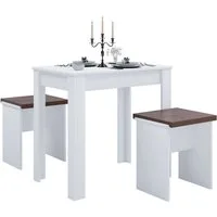 VCM Essgruppe Holz Essgruppe Tischgruppe Tisch Bänke Esal L, (Set, 1-tlg., 1x Esstisch 2x Hocker), 75x80x50cm Küchenmöbel, Bank